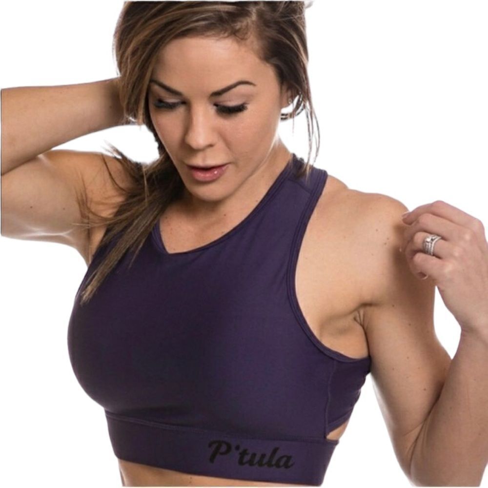 NWT P’tula purple blue cross back sports bra size small